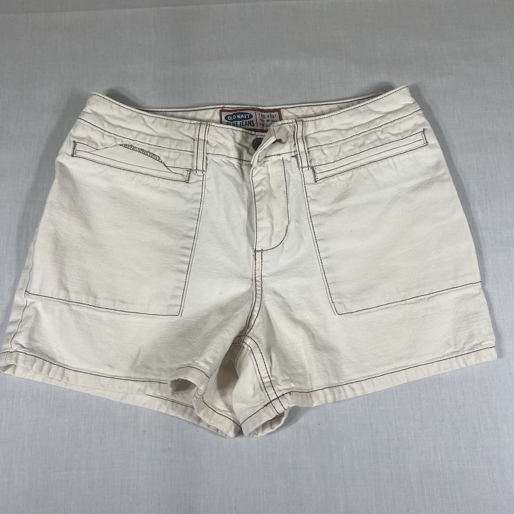 Old Navy Blue Jeans Womens White Cotton Shorts Size 4 Contrast Stitching